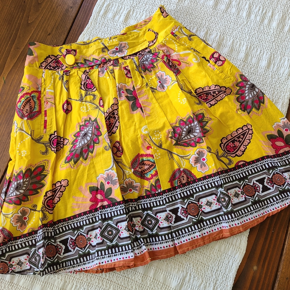 Women's Small Yellow Fall Leaf Boho Skirt